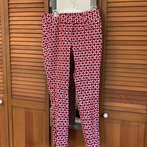 Loft size 6, Julie skinny, ankle length. Belt loops. Red/white lattice print.